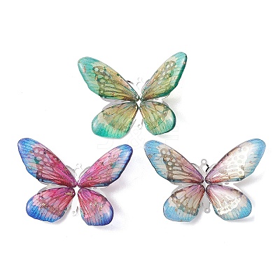 3Pcs 3 Colors Epoxy Resin & 304 Stainless Steel 3D Butterfly Connector Charms PALLOY-TA00400-1