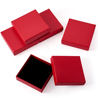 5Pcs Rhombus Textured Cardboard Jewelry Packing Boxes with Sponge Inside CBOX-TA0001-18B-1