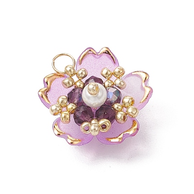 Handmade Glass Seed Beaded Sakura Pendants PALLOY-MZ00763-01-1