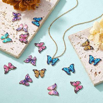 24Pcs 6 Colors Printed Alloy Pendants ENAM-SZ0002-13-1