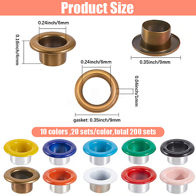 200 Sets 10 Colors Iron Grommet Eyelet Findings SCRA-GF0001-10B-03-1