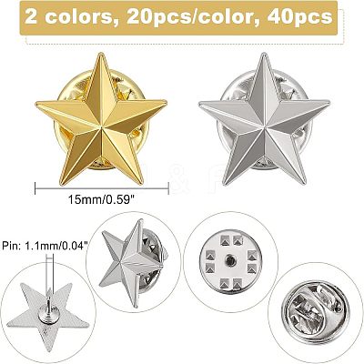 40Pcs 2 Colors Pentagram Alloy Brooch JEWB-FH0001-09-1