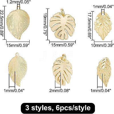 18Pcs 3 Style Brass Pendants KK-CA0001-48G-1