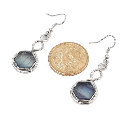 Hexagon Natural Fluorite Dangle Earrings EJEW-K298-01P-10-1