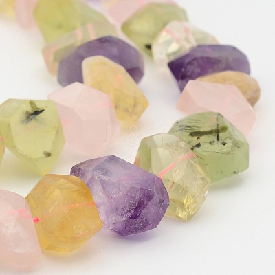 Natural Prehnite & Rose Quartz & Amethyst & Citrine Nuggets Beads Strands G-P082-13-1