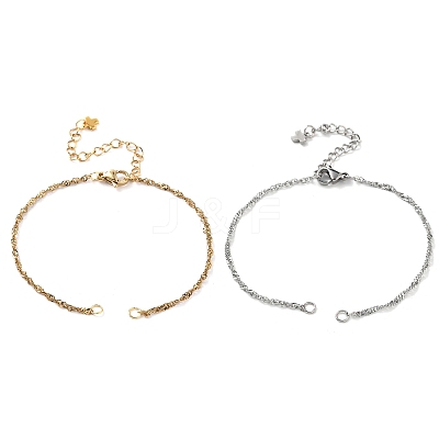 2Pcs 2 Colors 304 Stainless Steel Singapore Chain Bracelet Making AJEW-JB01332-1
