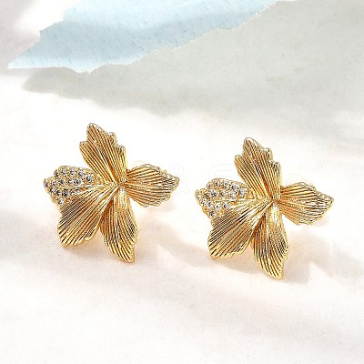 Flower Brass Micro Pave Cubic Zirconia Stud Earrings EJEW-B148-08C-G-1