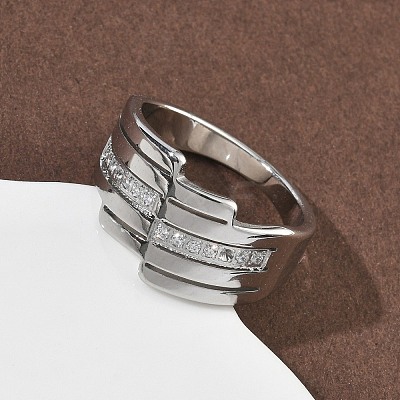 304 Stainless Steel Cubic Zirconia Finger Rings for Women RJEW-F189-04P-1