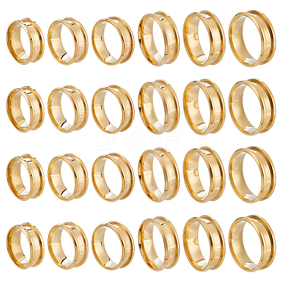 24Pcs 6 Styles 201 Stainless Steel Grooved Finger Ring Settings STAS-ME0003-12G-1