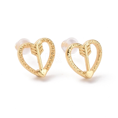 Brass Heart with Arrow Stud Earrings for Valentine's Day KK-A166-06G-1