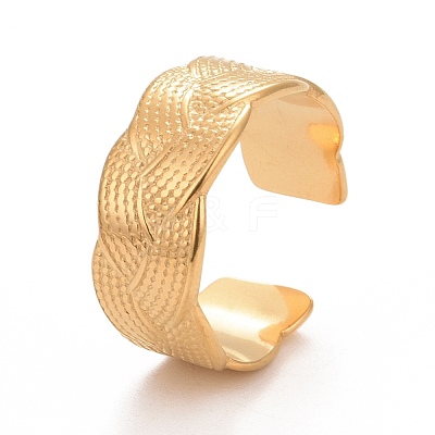 Ion Plating(IP) 304 Stainless Steel Textured Open Cuff Ring for Women RJEW-C025-29G-1