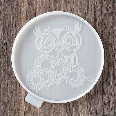 Flat Round with Owl & Flower DIY Cup Mat Silicone Molds LS-SIL-F007-06C-1