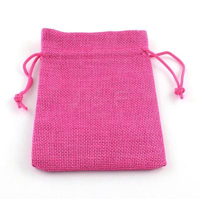 Polyester Imitation Burlap Packing Pouches Drawstring Bags ABAG-R005-14x10-M-1