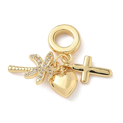 Brass Micro Pave Clear Cubic Zirconia European Dangle Charms KK-D502-13D-G-1