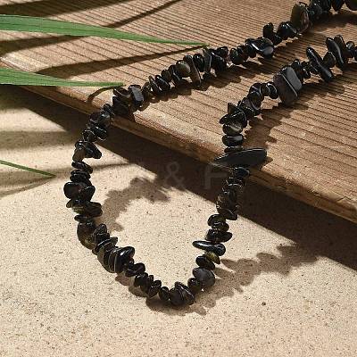 Natural Supper 7 Rutilated Quartz Chip Beaded Necklaces for Men Women NJEW-G159-01M-1