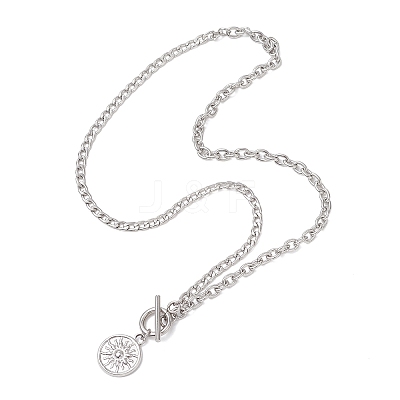 201 Stainless Steel Sun Pendant 304 Stainless Steel Twisted Chain Cable Chain OT Necklaces NJEW-JN05786-1