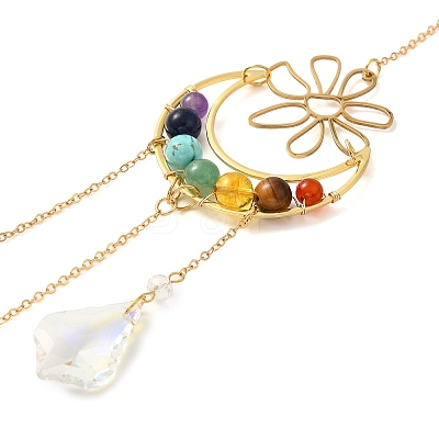 Chakra Natural & Synthetic Gemstone Beaded Wrapped Brass Moon Hanging Suncatchers HJEW-TA00287-1