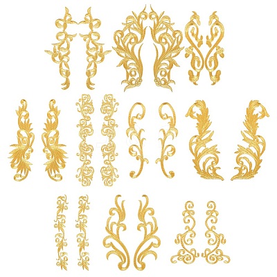 10 Pairs 10 Styles Ethnic Style Computerized Metallic Thread Embroidery Cloth Iron on/Sew on Ornament Accessories PATC-ME0001-23-1