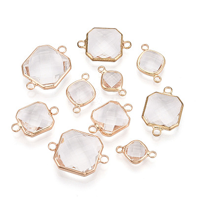 Brass with Glass Links/Connector Charms GLAA-T027-14-1