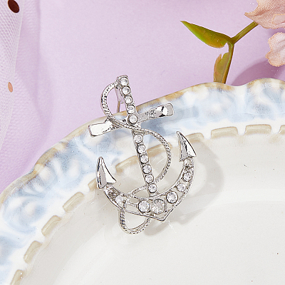 6Pcs Anchor Alloy Rhinestone Lapel Pins for Backpack Clothes JEWB-FH0002-73P-1