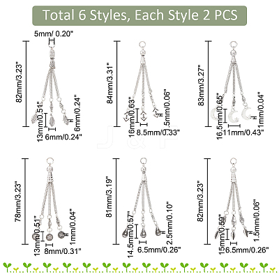 12Pcs 6 Style Tibetan Style Alloy Curb Chain Tassel Big Pendants FIND-GA0002-79-1