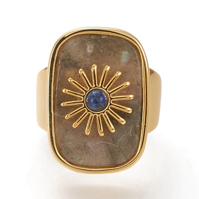 Natural Labradorite & Lapis Lazuli Cuff Rings RJEW-P016-01A-02G-1