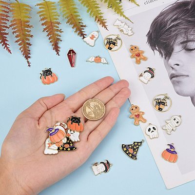28Pcs 14 Styles Halloween Theme Alloy Enamel Pendants ENAM-SZ0001-63LG-1