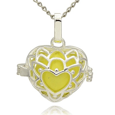 Silver Color Plated Brass Hollow Heart Cage Pendants KK-J243-04S-1