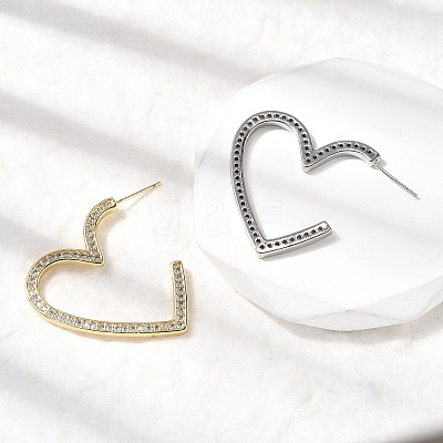 Heart Brass Micro Pave Cubic Zirconia Stud Earrings EJEW-F395-01A-1