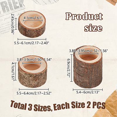 6Pcs 3 Styles Wood Candle Holders AJEW-GA0007-56-1