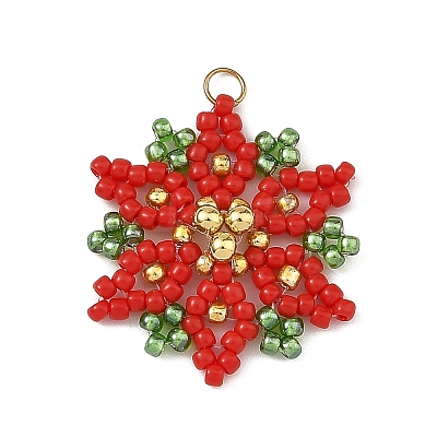 Christmas Brass & Glass Seed Beaded Pendants PALLOY-MZ01432-1