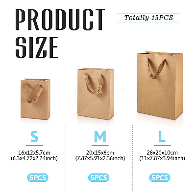 15Pcs 3 Styles Rectangle Kraft Paper Bags with Handle AJEW-TA0001-92-1