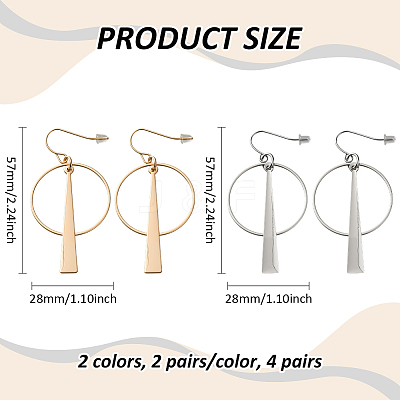 4 Pairs 2 Colors Alloy & Iron Ring Dangle Earrings EJEW-HY0001-31-1
