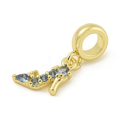 Rack Plating Brass Pave Cornflower Blue Cubic Zirconia High-heeled Shoes European Dangle Charms KK-Z067-57G-1