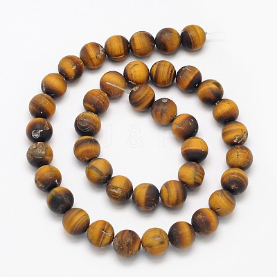 Yellow Tiger Eye Frosted Round Bead Strands G-N0166-45-6mm-1