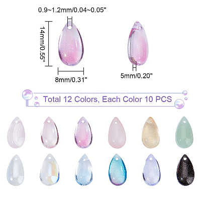 120Pcs 12 Colors Handmade Lampwork Charms LAMP-GA0001-05-1
