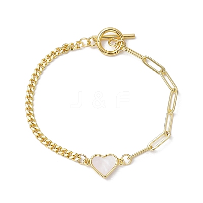 Brass Shell Heart Link Bracelets BJEW-JB10395-1