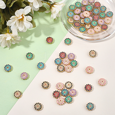 60Pcs 6 Colors Alloy Enamel Beads ENAM-WR0001-22-1