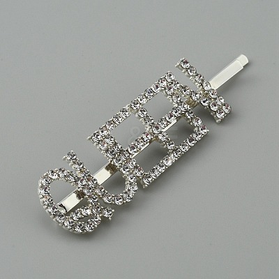 Word QUEEN Alloy Rhinestone Hair Bobby Pins FIND-WH0152-34G-S-1