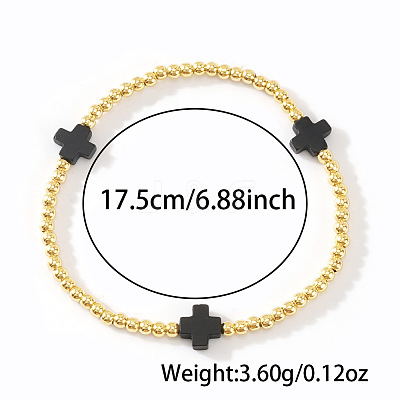 Brass Round Beaded Stretch Bracelets ZM9543-1-1