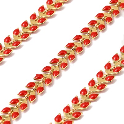 Brass Enamel Leaf Link Chains CHC-F021-02G-11-1