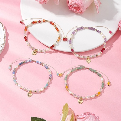 Natural Round Mixed Gemstone Beads Braided Beads Bracelets for Women BJEW-JB11658-1