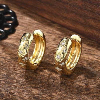 Clear Cubic Zirconia Star Hoop Earrings EJEW-C022-01G-1