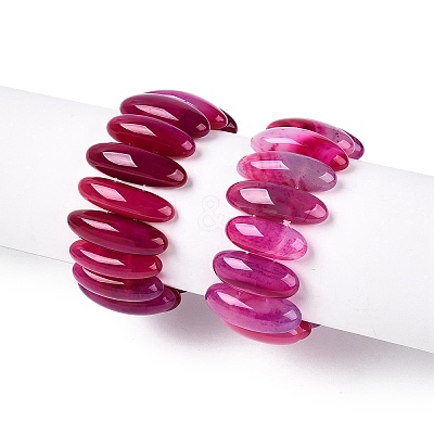 Oval Natural Agate Beaded Stretch Bracelets for Women Men G-Q601-23F-1