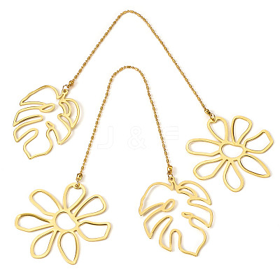 Brass Flower & Leaf Charms Bookmarks AJEW-TAC00029-1