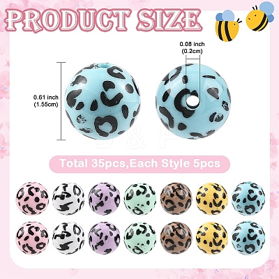 35Pcs 7 Colors Printed Opaque Acrylic Beads OACR-YW0004-51-1