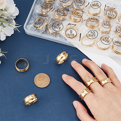 24Pcs 6 Styles 201 Stainless Steel Grooved Finger Ring Settings STAS-ME0003-12G-1