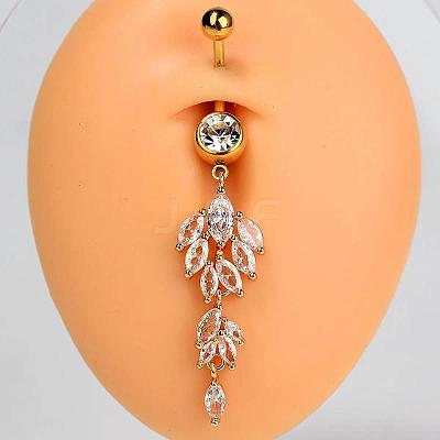 304 Stainless Steel Pave Clear Cubic Zirconia Curved Barbell Dangle Belly Rings FS-WG828D7-07-1