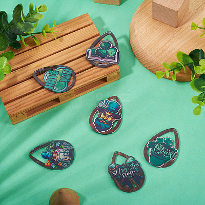 6Pcs 6 Styles Printed Acrylic Pendants OACR-TA0005-06-1