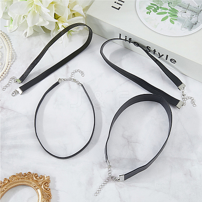 4Pcs 4 Styles Flat PU Leather Cord Gothic Choker Necklaces with Platinum Iron End Chains NJEW-CL0001-14-1